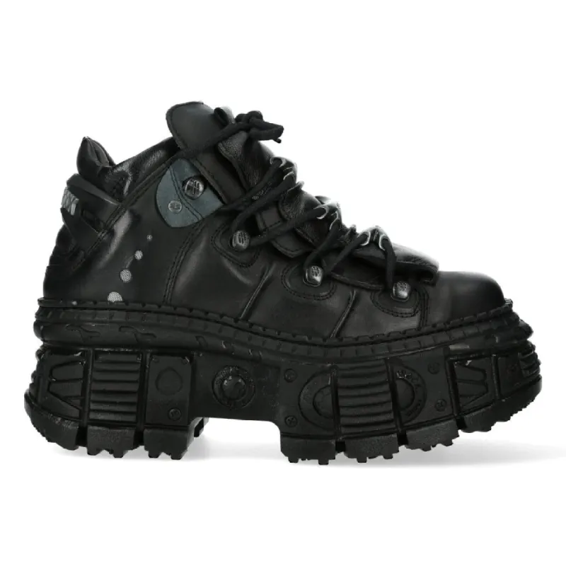 New Rock Boots Punk Rock WALL106-S12 Metallic Black Leather Platform Boots made by Newrock
