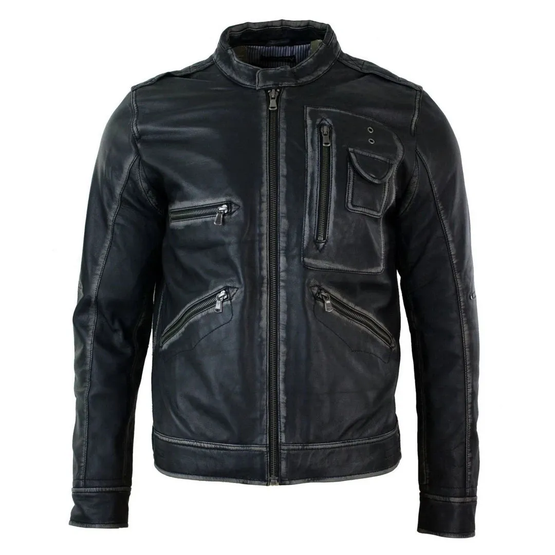 Men's Biker Motorcycle Distressed Brown Bomber Winter Leather Jacket sold by Tru Clothing