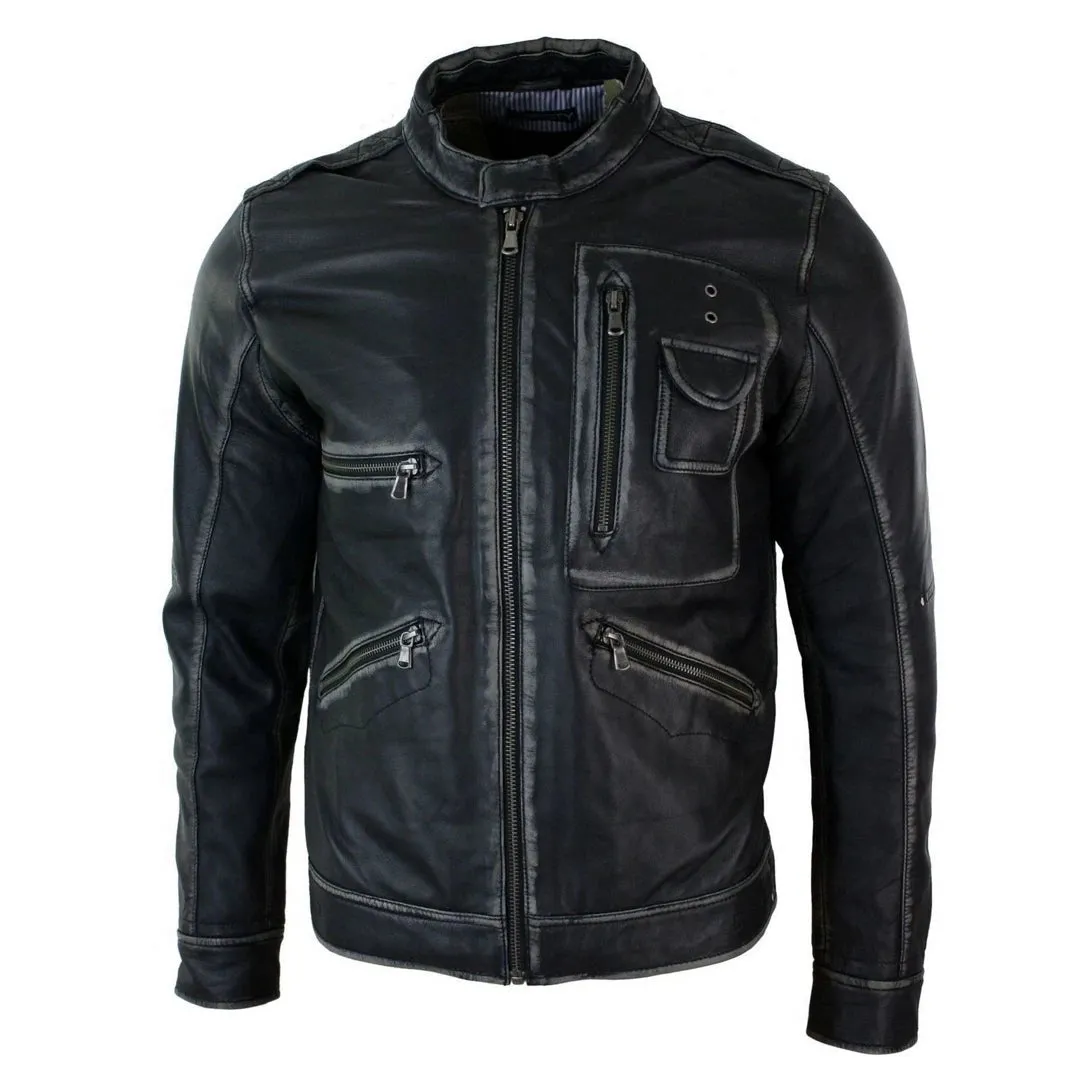 Men's Biker Motorcycle Distressed Brown Bomber Winter Leather Jacket sold by Tru Clothing product image thumbnail 2