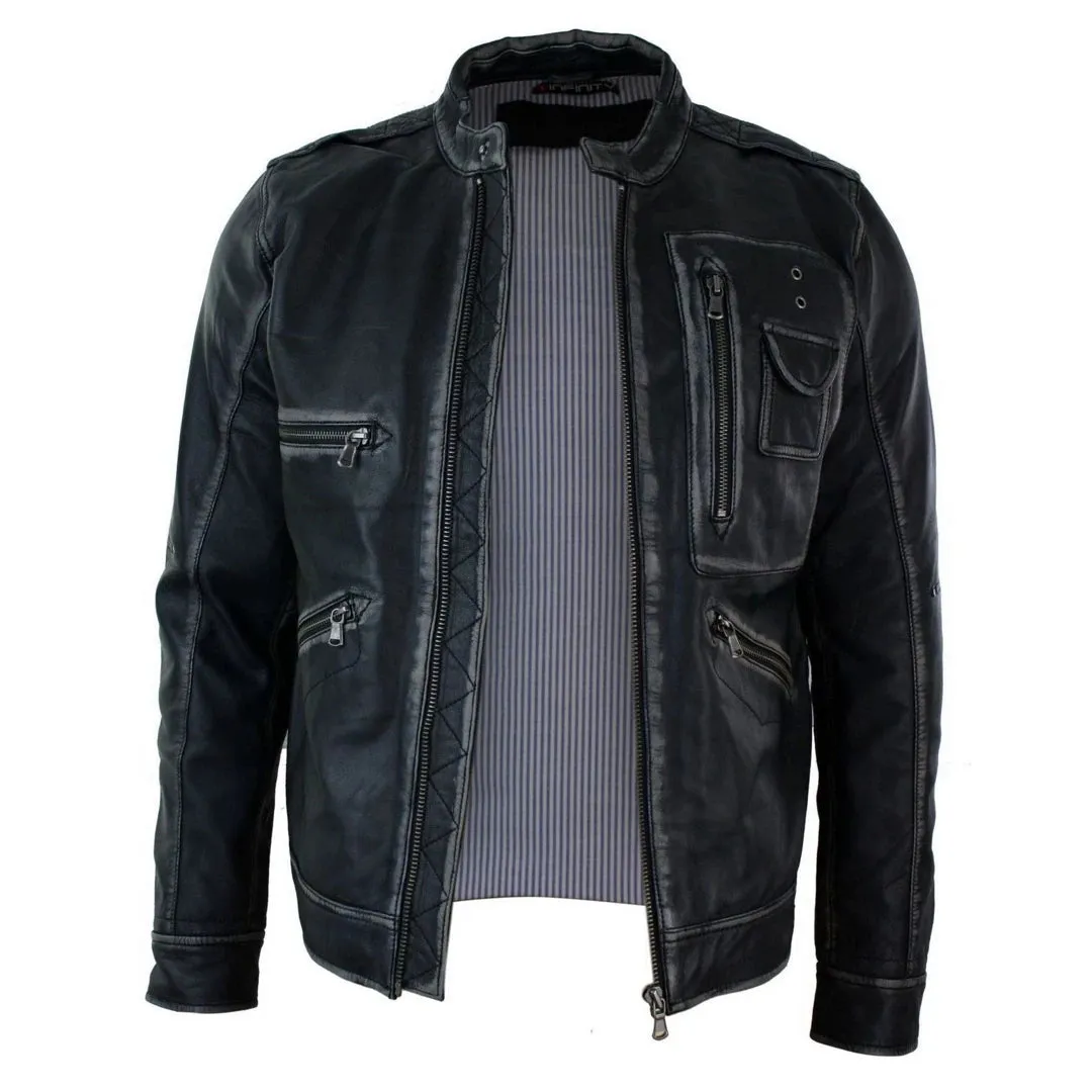 Men's Biker Motorcycle Distressed Brown Bomber Winter Leather Jacket sold by Tru Clothing product image thumbnail 3