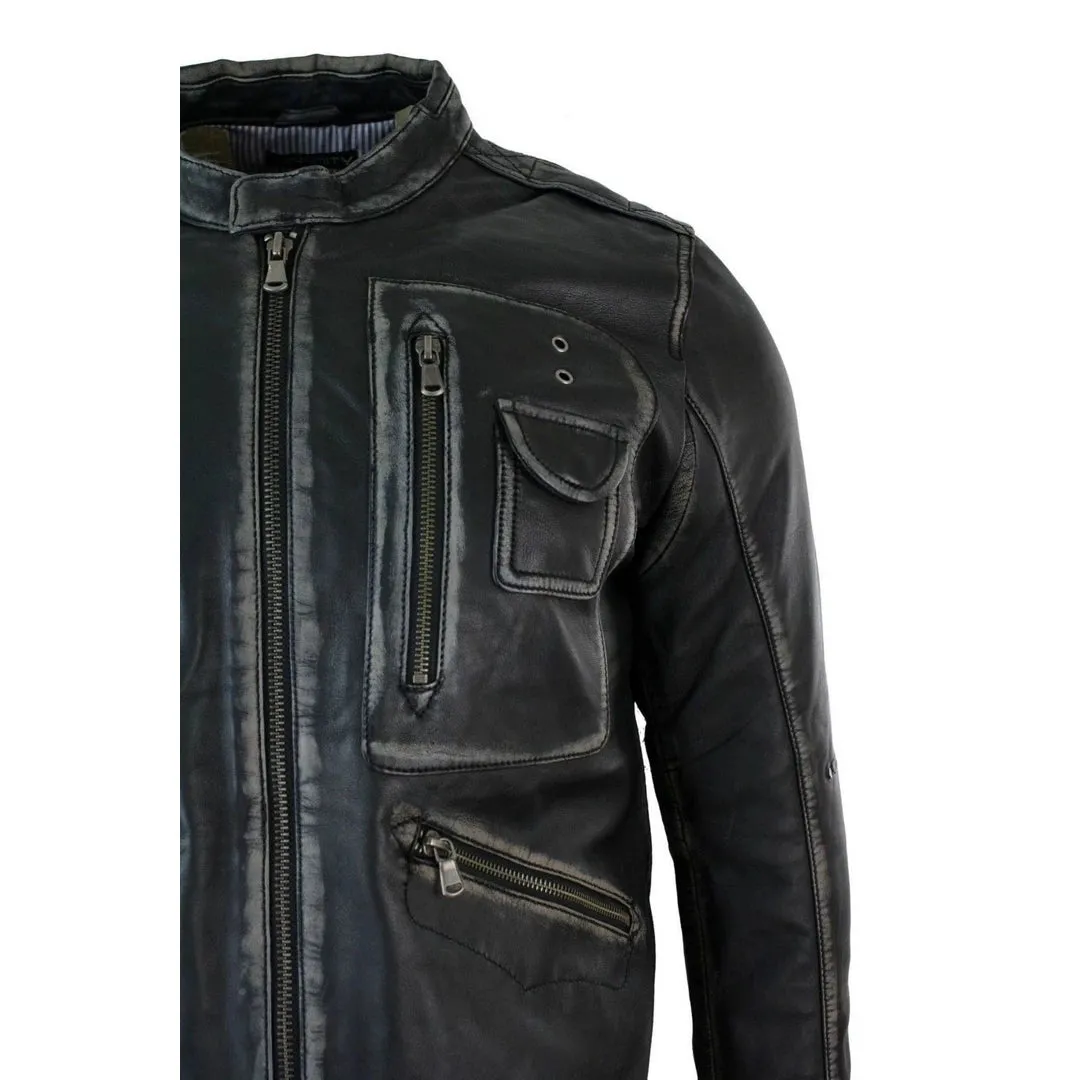 Men's Biker Motorcycle Distressed Brown Bomber Winter Leather Jacket sold by Tru Clothing product image thumbnail 4