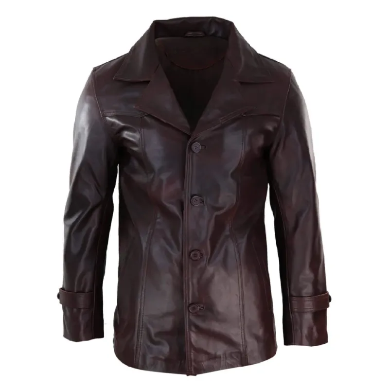 Men's Leather Coat Jacket Classic Wine Black Fit sold by Tru Clothing