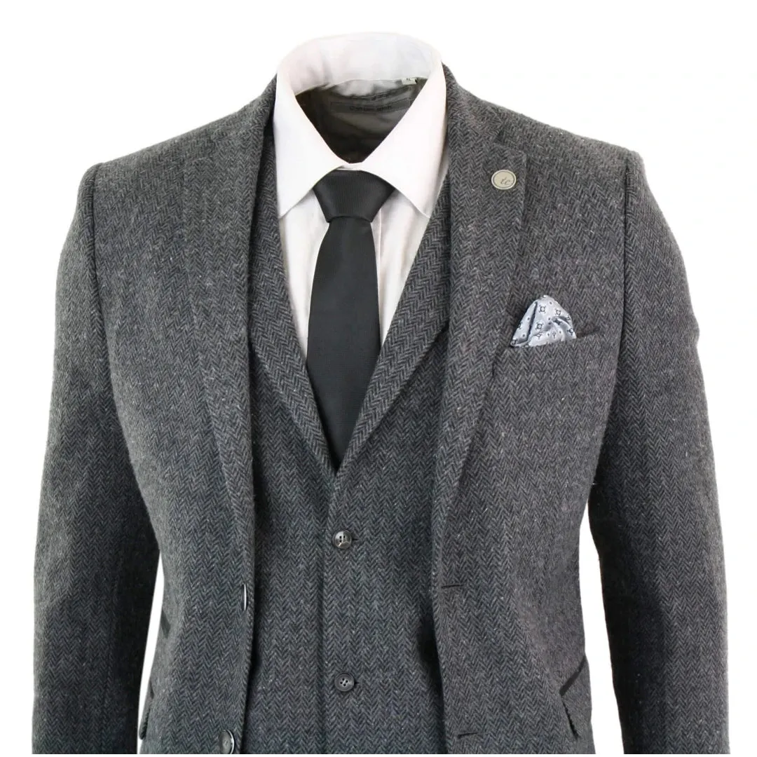 STZ11 - Men's Grey Black 3 Piece Tweed Suit Herringbone Wool sold by Tru Clothing product image thumbnail 4