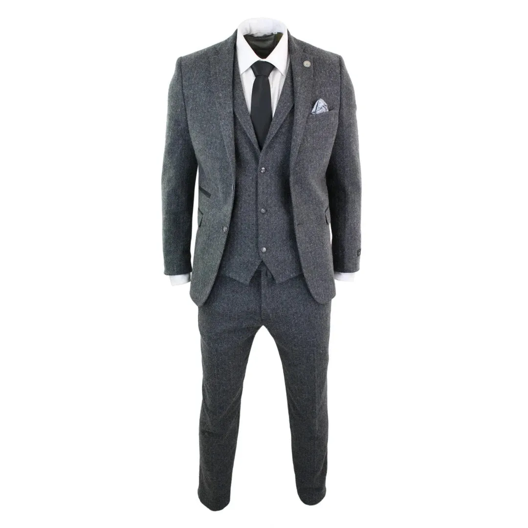 STZ11 - Men's Grey Black 3 Piece Tweed Suit Herringbone Wool sold by Tru Clothing product image thumbnail 3