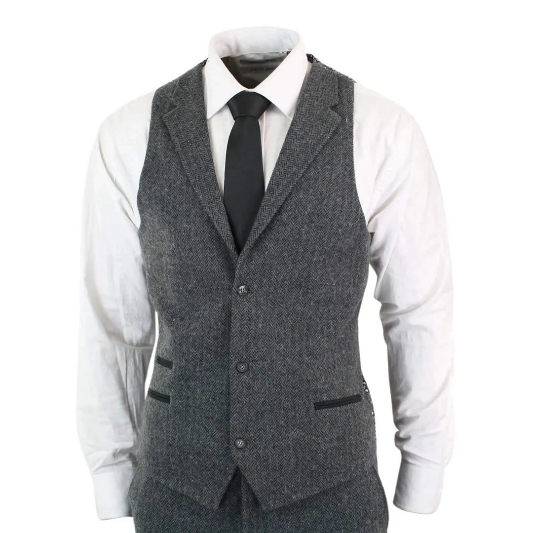 STZ11 - Men's Grey Black 3 Piece Tweed Suit Herringbone Wool sold by Tru Clothing product image thumbnail 5