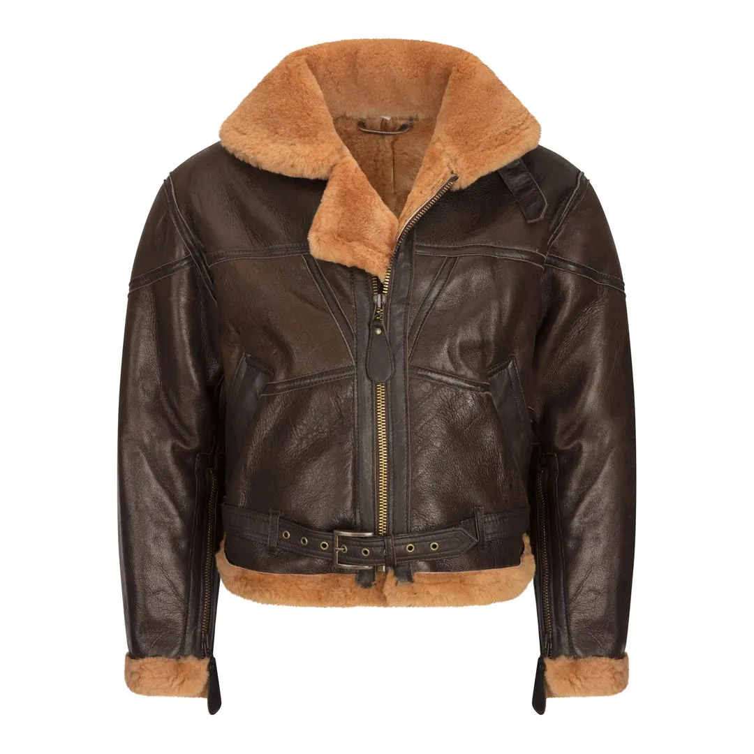 Women's Brown Sheepskin Flying Jacket Camel Fur Belt Zipped Winter sold by Tru Clothing