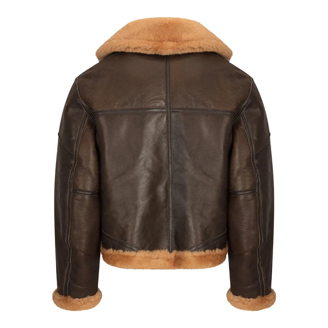 Women's Brown Sheepskin Flying Jacket Camel Fur Belt Zipped Winter sold by Tru Clothing product image thumbnail 4