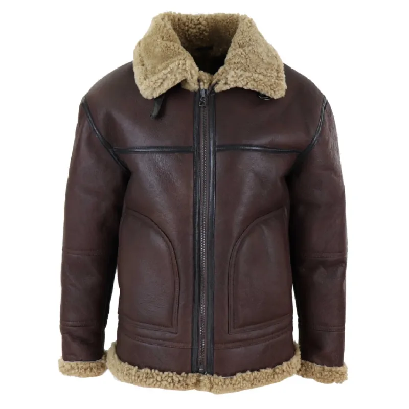 Men's Aviator Shearling Sheepskin Leather Bomber Flying Jacket sold by Tru Clothing
