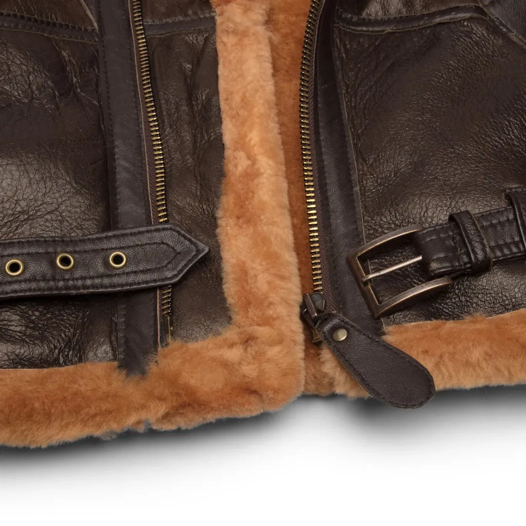 Women's Brown Sheepskin Flying Jacket Camel Fur Belt Zipped Winter sold by Tru Clothing product image thumbnail 3