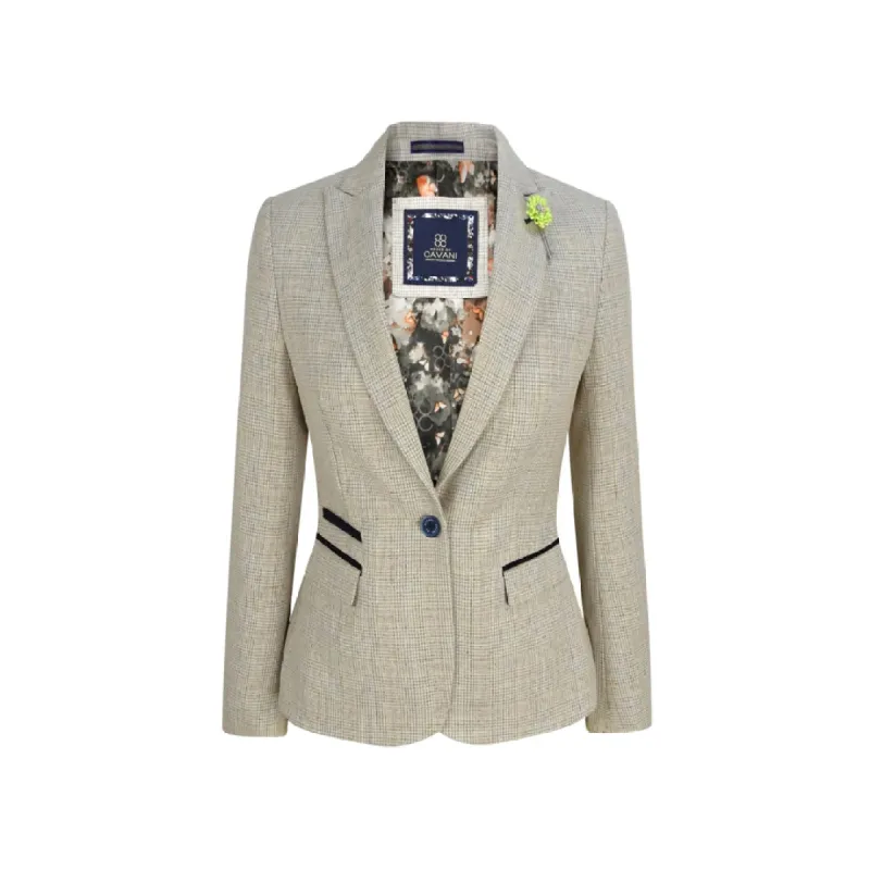 Caridi - Women's Tweed Herringbone Cream Peaky Blinders Jacket sold by Tru Clothing