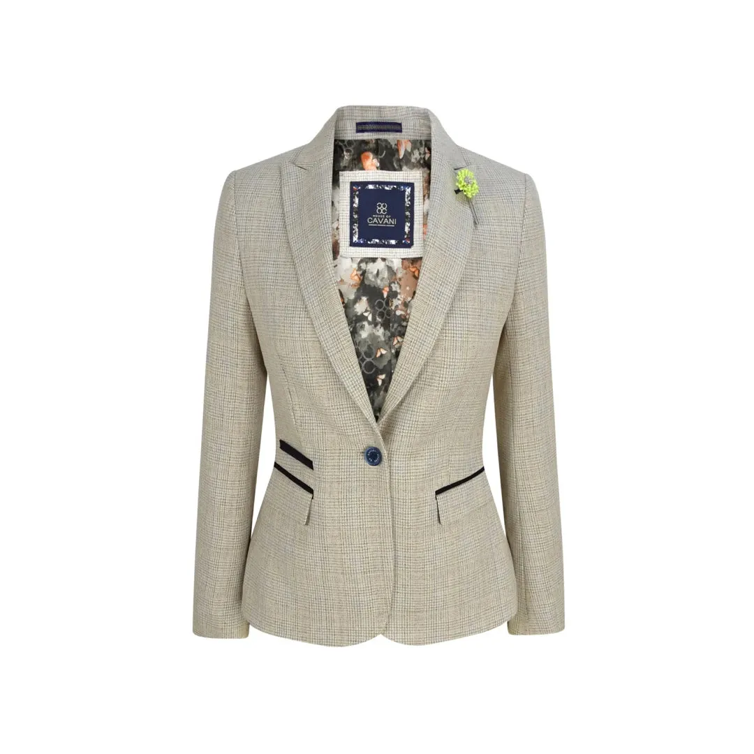 Caridi - Women's Tweed Herringbone Cream Peaky Blinders Jacket sold by Tru Clothing