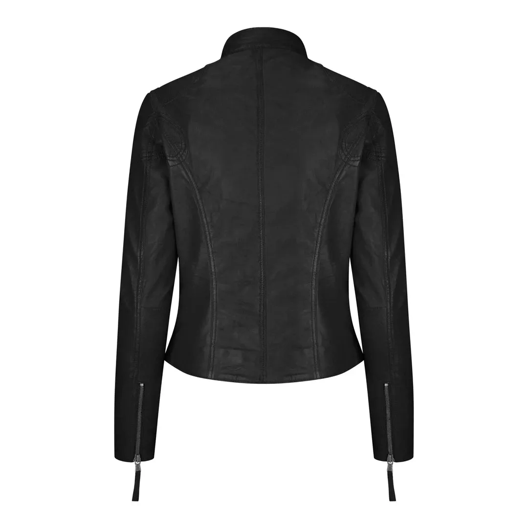 Women's Leather Fitted Biker Black Jacket sold by Tru Clothing product image thumbnail 4