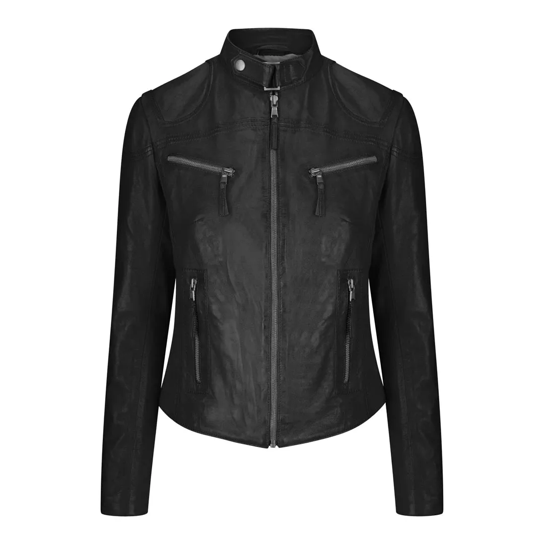 Women's Leather Fitted Biker Black Jacket sold by Tru Clothing
