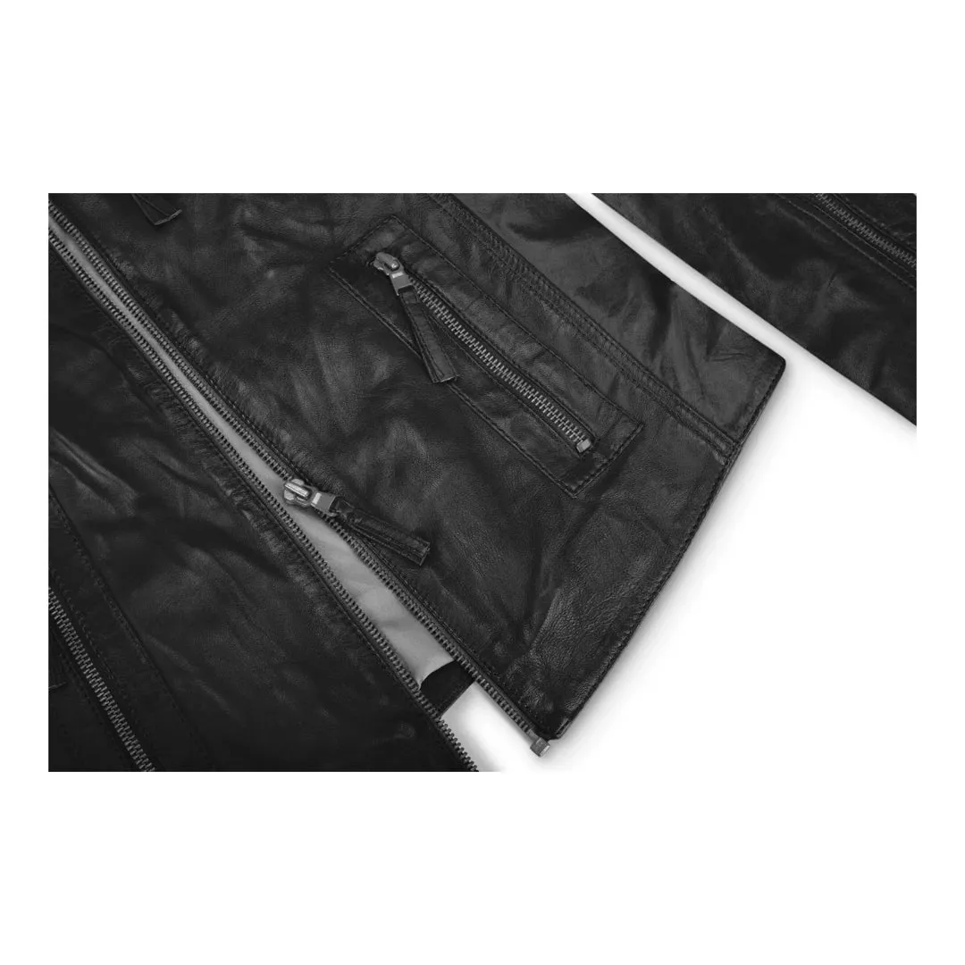 Women's Leather Fitted Biker Black Jacket sold by Tru Clothing product image thumbnail 3