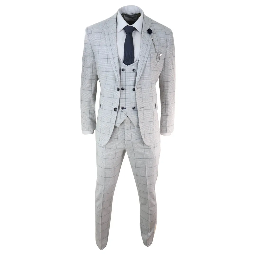 Radika - Men's Light Grey Check 3 Piece Suit Double Breasted Waistcoat sold by Tru Clothing product image thumbnail 4