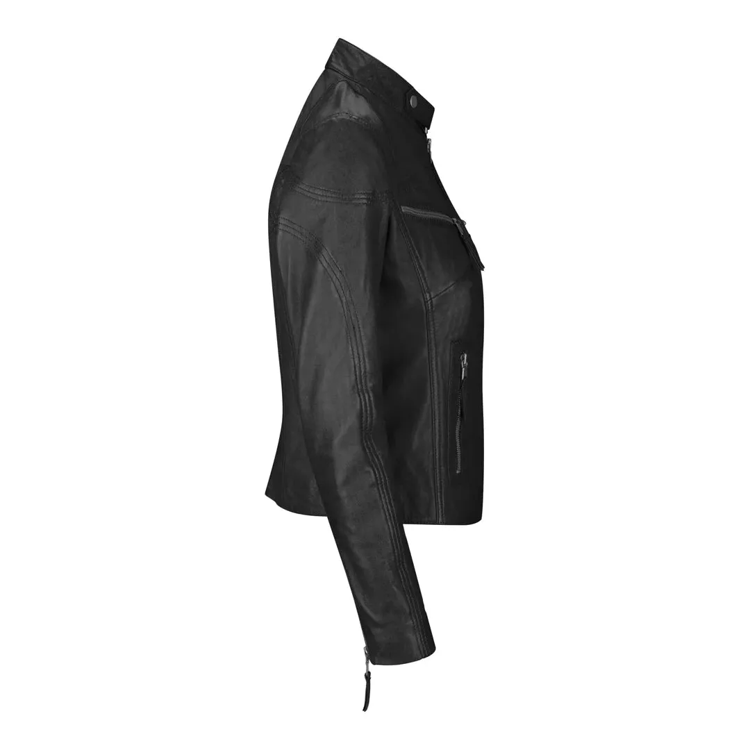 Women's Leather Fitted Biker Black Jacket sold by Tru Clothing product image thumbnail 2