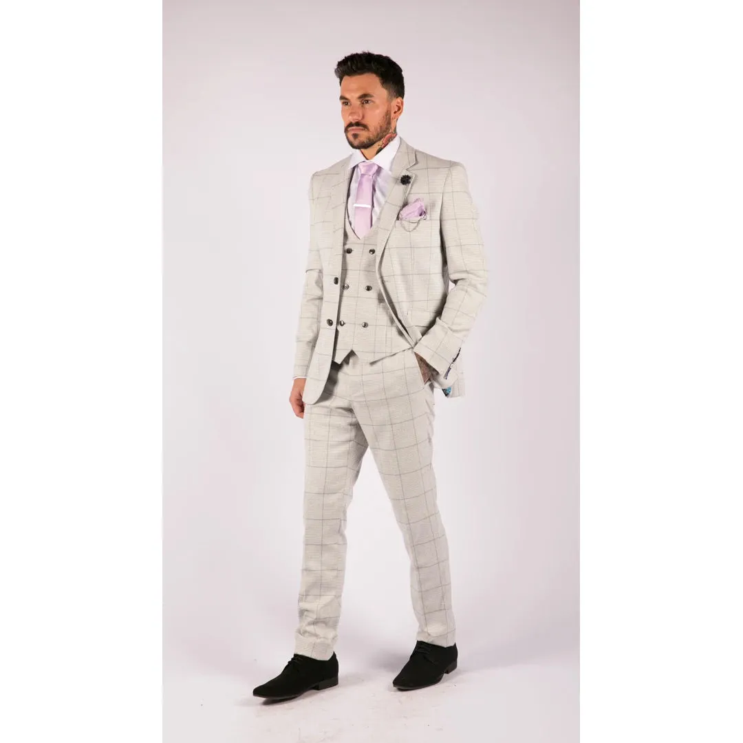 Radika - Men's Light Grey Check 3 Piece Suit Double Breasted Waistcoat sold by Tru Clothing product image thumbnail 2