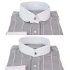 Men's Peaky Blinders Shirt Removable Collar Penny Button Check Nehru Collarless sold by Tru Clothing