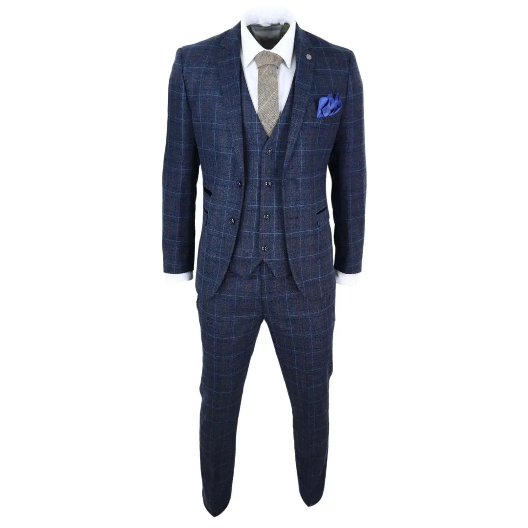 Harvey - Men's Navy Blue Tweed Check 3 Piece Wedding Suit sold by Tru Clothing product image thumbnail 2