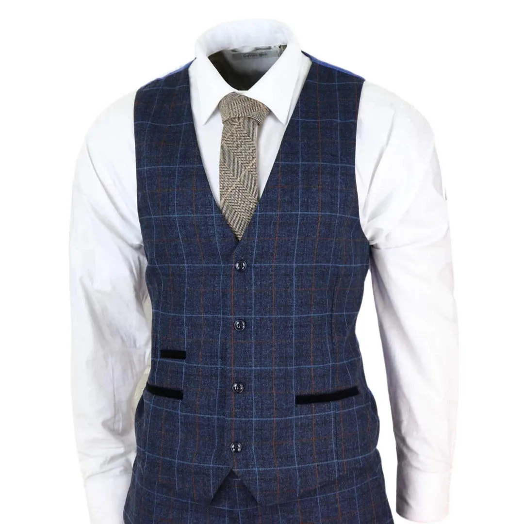 Harvey - Men's Navy Blue Tweed Check 3 Piece Wedding Suit sold by Tru Clothing product image thumbnail 4