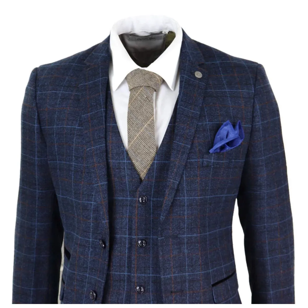 Harvey - Men's Navy Blue Tweed Check 3 Piece Wedding Suit sold by Tru Clothing product image thumbnail 3