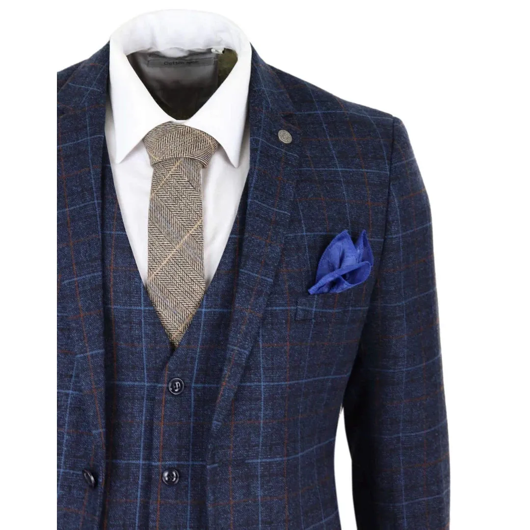 Harvey - Men's Navy Blue Tweed Check 3 Piece Wedding Suit sold by Tru Clothing product image thumbnail 5