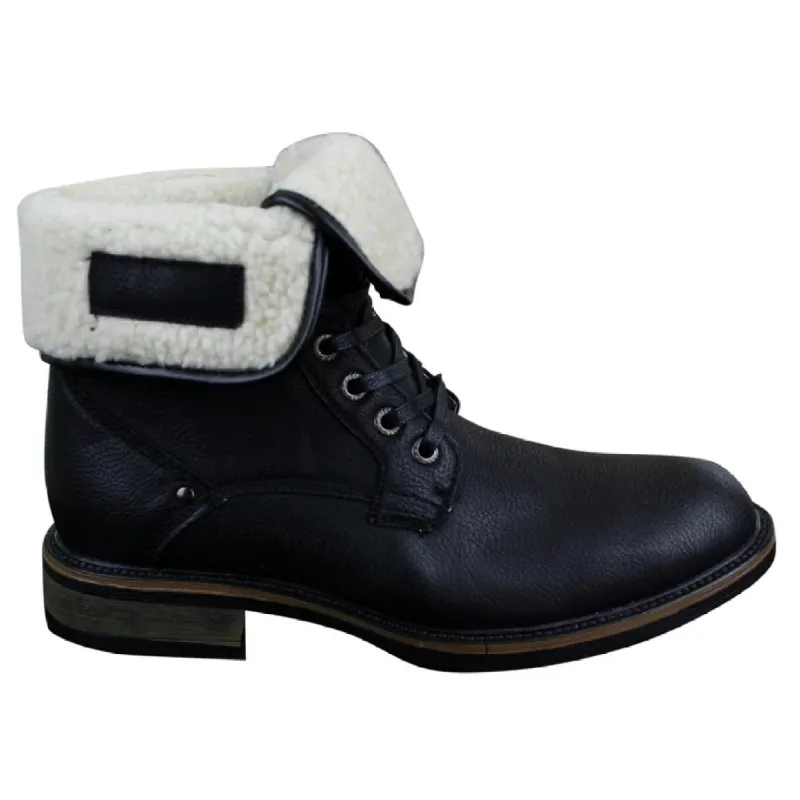 Mens Black Brown Military Ankle Leather Fleece Fur Lined Casual Army Combat Boots sold by Tru Clothing