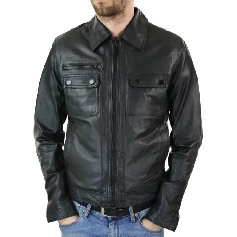 Men's Black Zip Classic Leather Short Jacket sold by Tru Clothing
