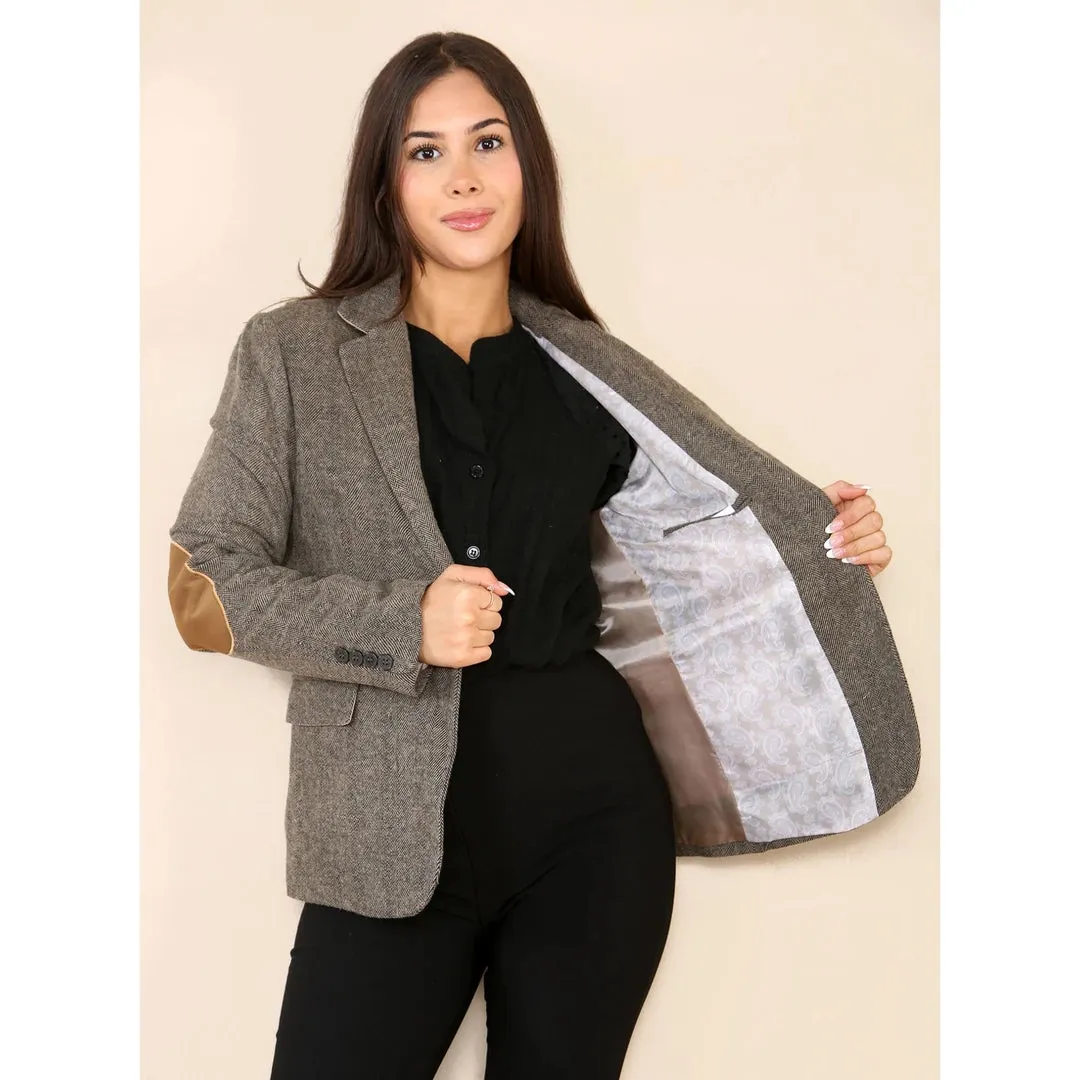 Women's Herringbone Tweed Waistcoat Blazer Oak Brown Classic Jacket sold by Tru Clothing product image thumbnail 4