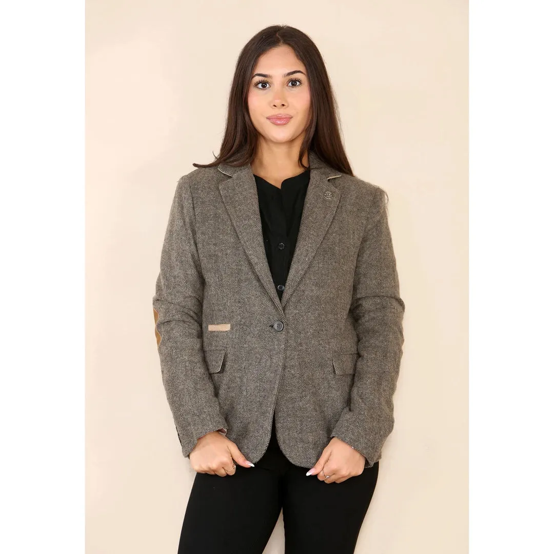 Women's Herringbone Tweed Waistcoat Blazer Oak Brown Classic Jacket sold by Tru Clothing product image thumbnail 2