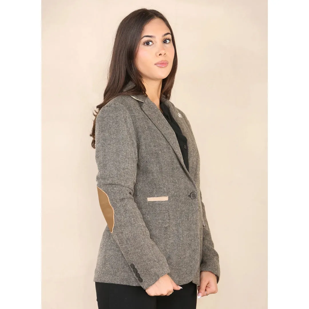 Women's Herringbone Tweed Waistcoat Blazer Oak Brown Classic Jacket sold by Tru Clothing product image thumbnail 5