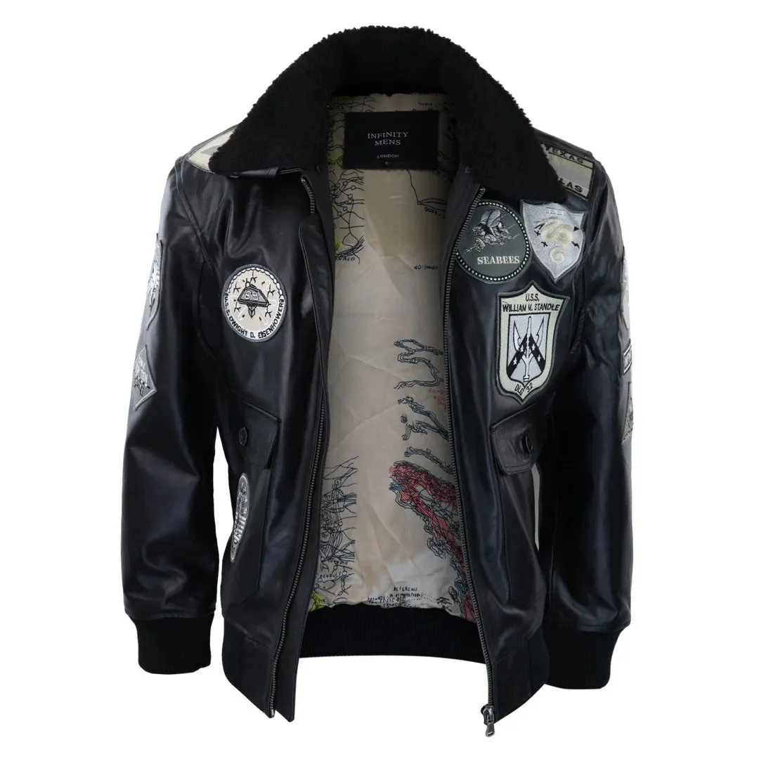 Men's Full Black Grey Topgun Maverick Jacket Pilot Bomber US Badges Black Fur Tom Cat sold by Tru Clothing product image thumbnail 3