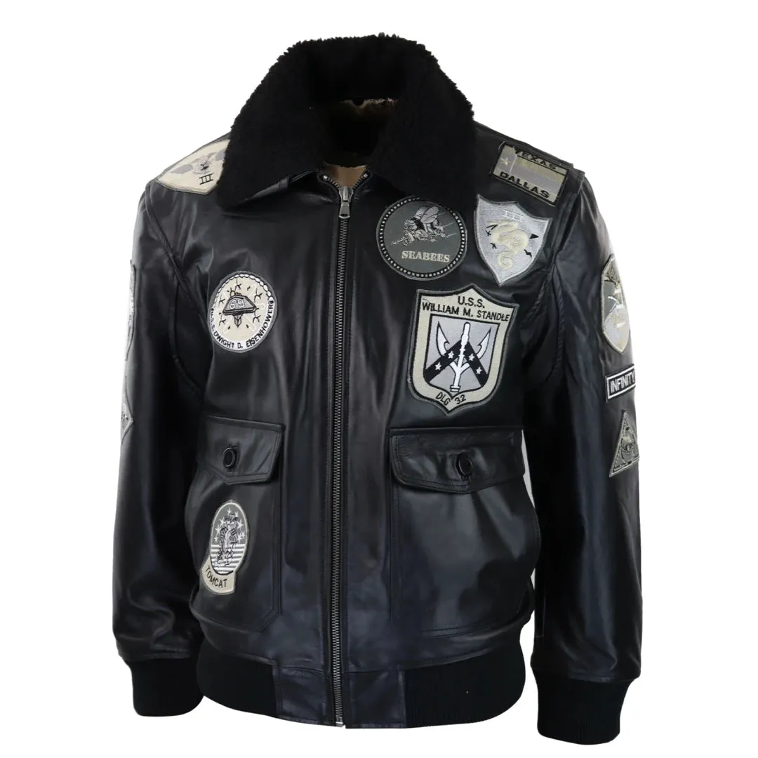 Men's Full Black Grey Topgun Maverick Jacket Pilot Bomber US Badges Black Fur Tom Cat sold by Tru Clothing product image thumbnail 2