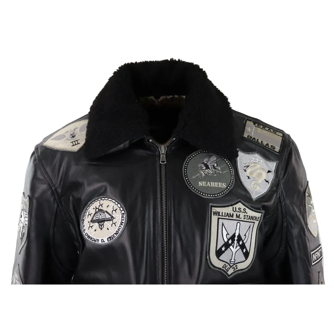 Men's Full Black Grey Topgun Maverick Jacket Pilot Bomber US Badges Black Fur Tom Cat sold by Tru Clothing product image thumbnail 4