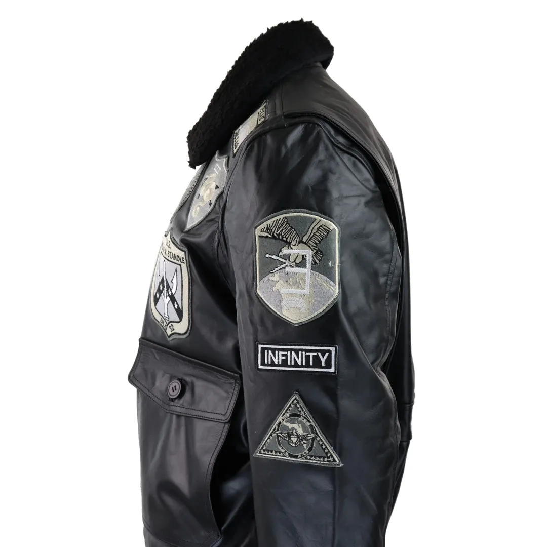 Men's Full Black Grey Topgun Maverick Jacket Pilot Bomber US Badges Black Fur Tom Cat sold by Tru Clothing product image thumbnail 5
