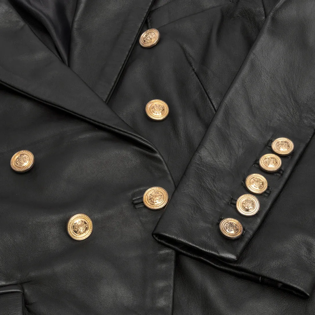 Womens Real Leather Jacket Short Retro Vintage Medieval Goth Punk Black Gold sold by Tru Clothing product image thumbnail 3