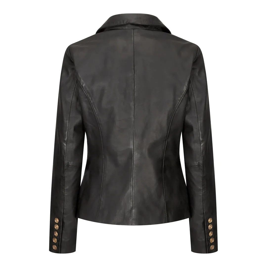 Womens Real Leather Jacket Short Retro Vintage Medieval Goth Punk Black Gold sold by Tru Clothing product image thumbnail 4