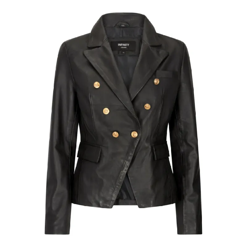 Womens Real Leather Jacket Short Retro Vintage Medieval Goth Punk Black Gold sold by Tru Clothing