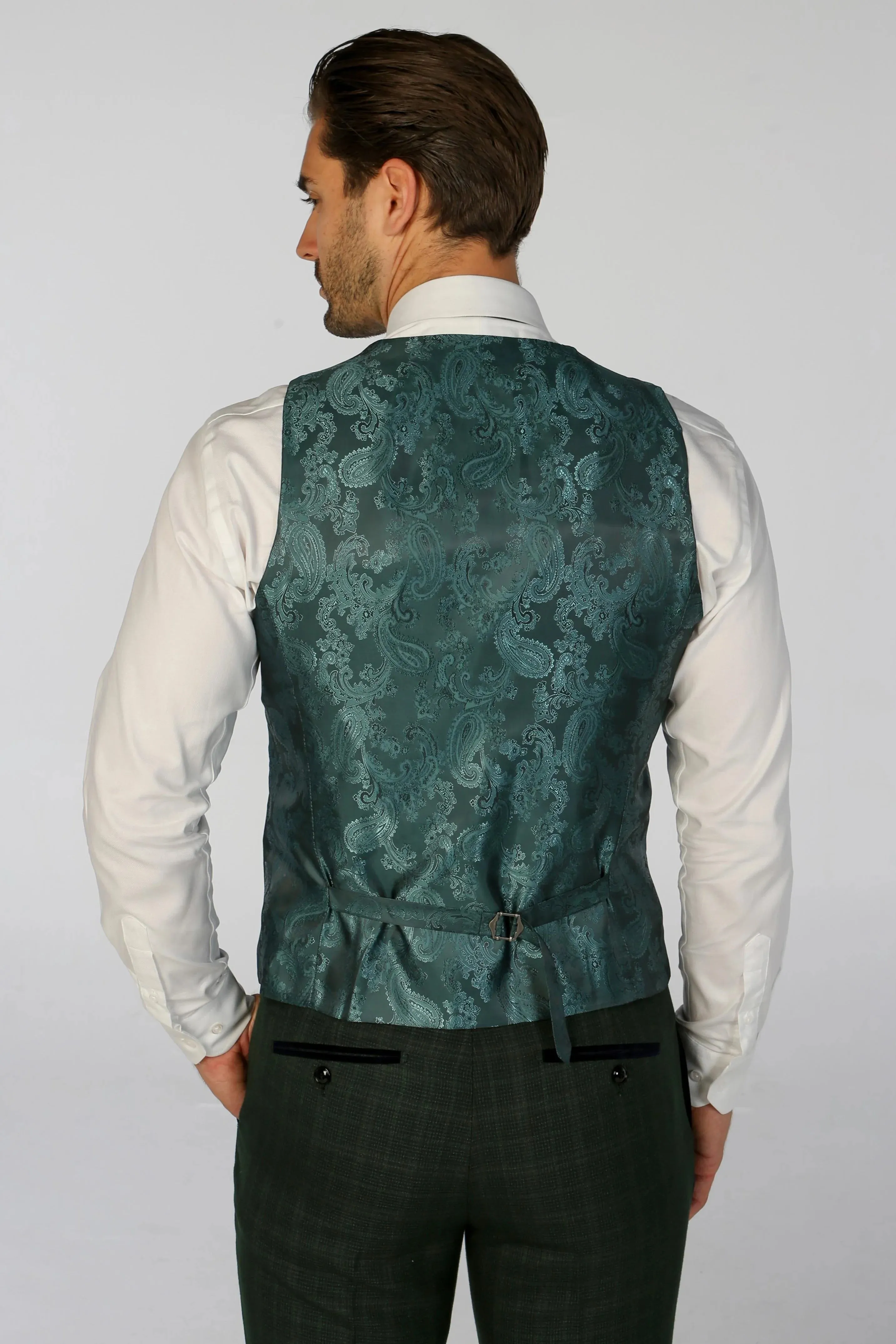 Leo - Men's Green Checked Tailored Fit Waistcoat sold by Tru Clothing product image thumbnail 2