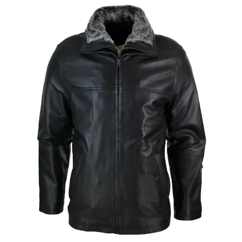 Men's Classic Double Zip Fur Lined Soft Leather Coat Jacket Regular Fit sold by Tru Clothing
