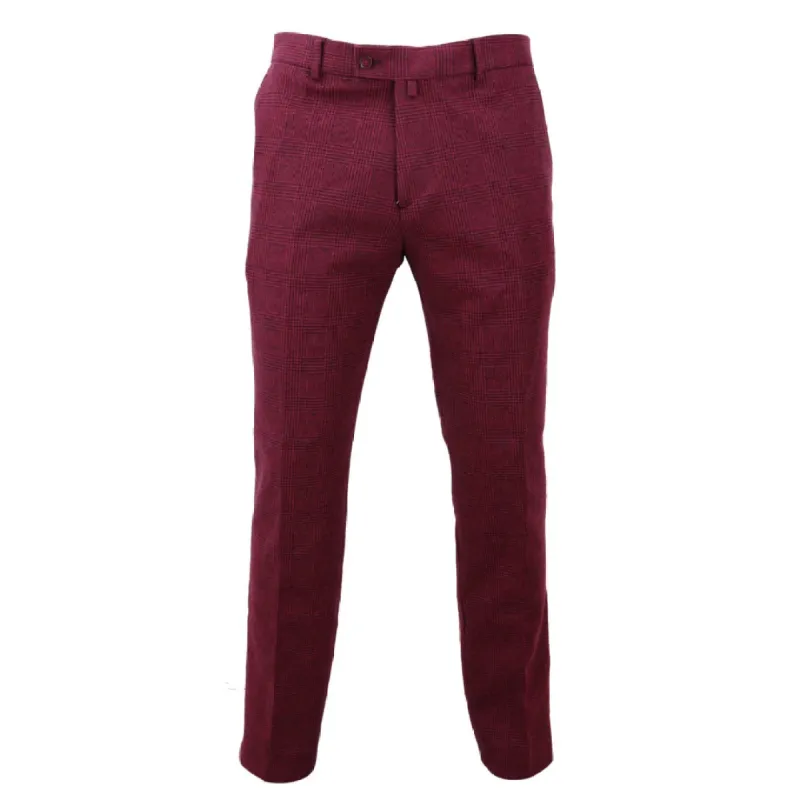 Men's Tweed Trousers Check Herringbone Wine Burgundy 1920s sold by Tru Clothing