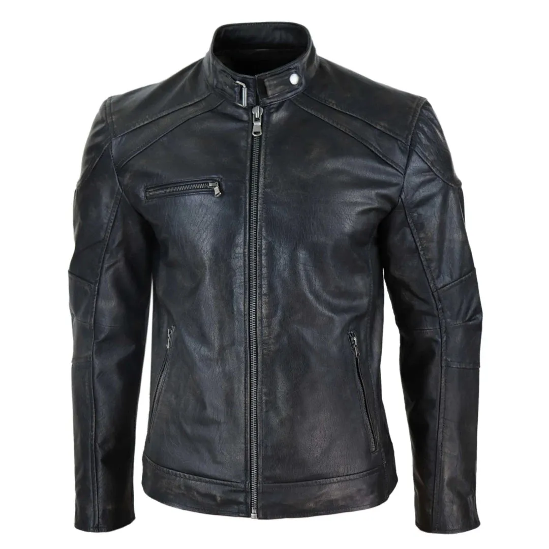 Men's Leather Zipped Biker Jacket Washed Black Brown Distressed sold by Tru Clothing product image thumbnail 2