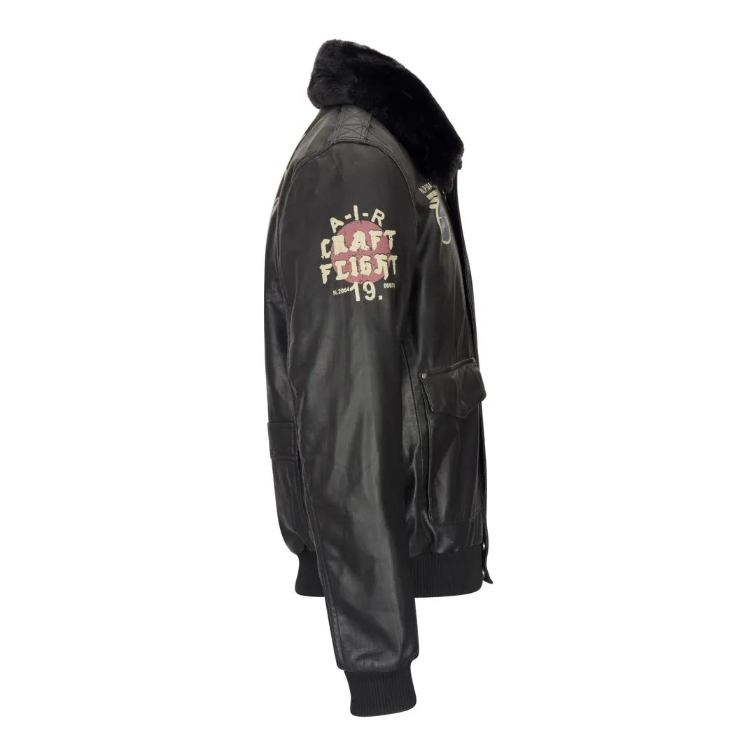 Men's Leather Black Aviator Fur Collar Pilot Jacket Bomber sold by Tru Clothing product image thumbnail 3