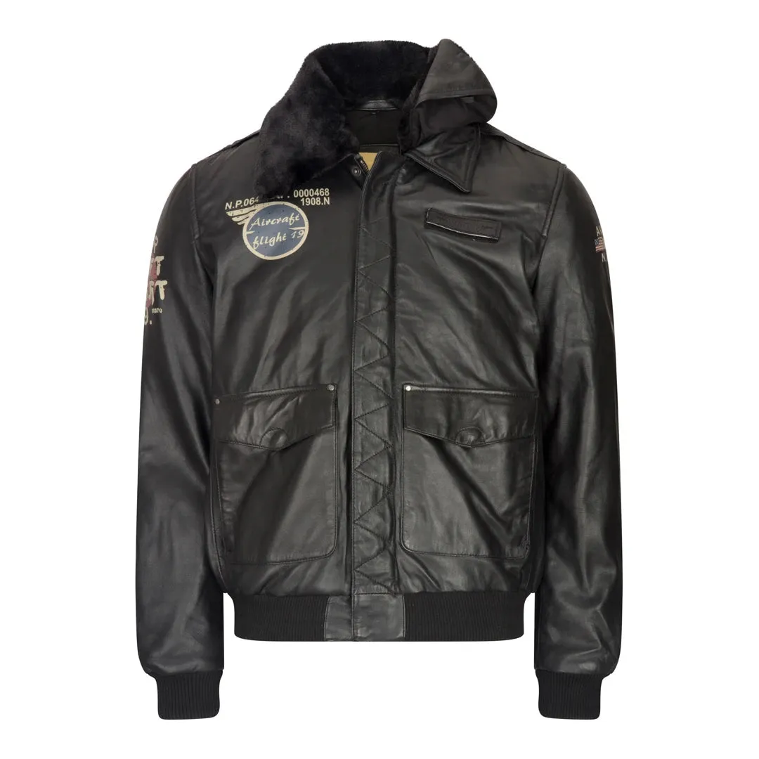 Men's Leather Black Aviator Fur Collar Pilot Jacket Bomber sold by Tru Clothing product image thumbnail 4