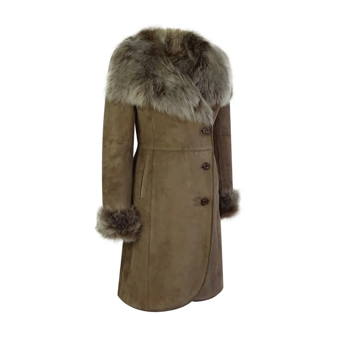 Women's Sheepskin Jacket Suede Button 3/4 Long Trench Coat Italian sold by Tru Clothing product image thumbnail 5