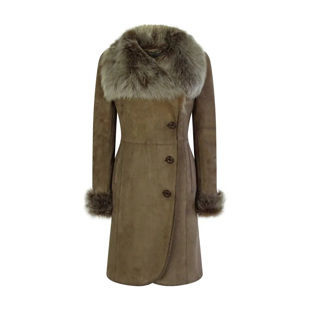 Women's Sheepskin Jacket Suede Button 3/4 Long Trench Coat Italian sold by Tru Clothing product image thumbnail 2