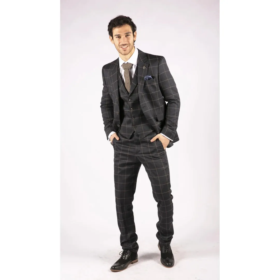 AK-15 - Men's Blue 3 Piece Suit Tan Check Classic Wedding Prom Peaky Tweed sold by Tru Clothing product image thumbnail 3