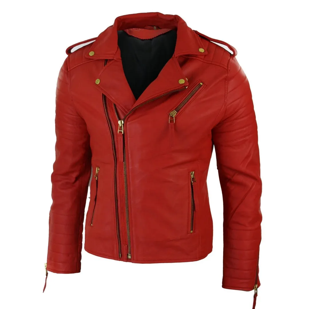 Men's Cow Hide Original Cross Zip Brando Biker Motorcycle Leather Jacket sold by Tru Clothing product image thumbnail 2