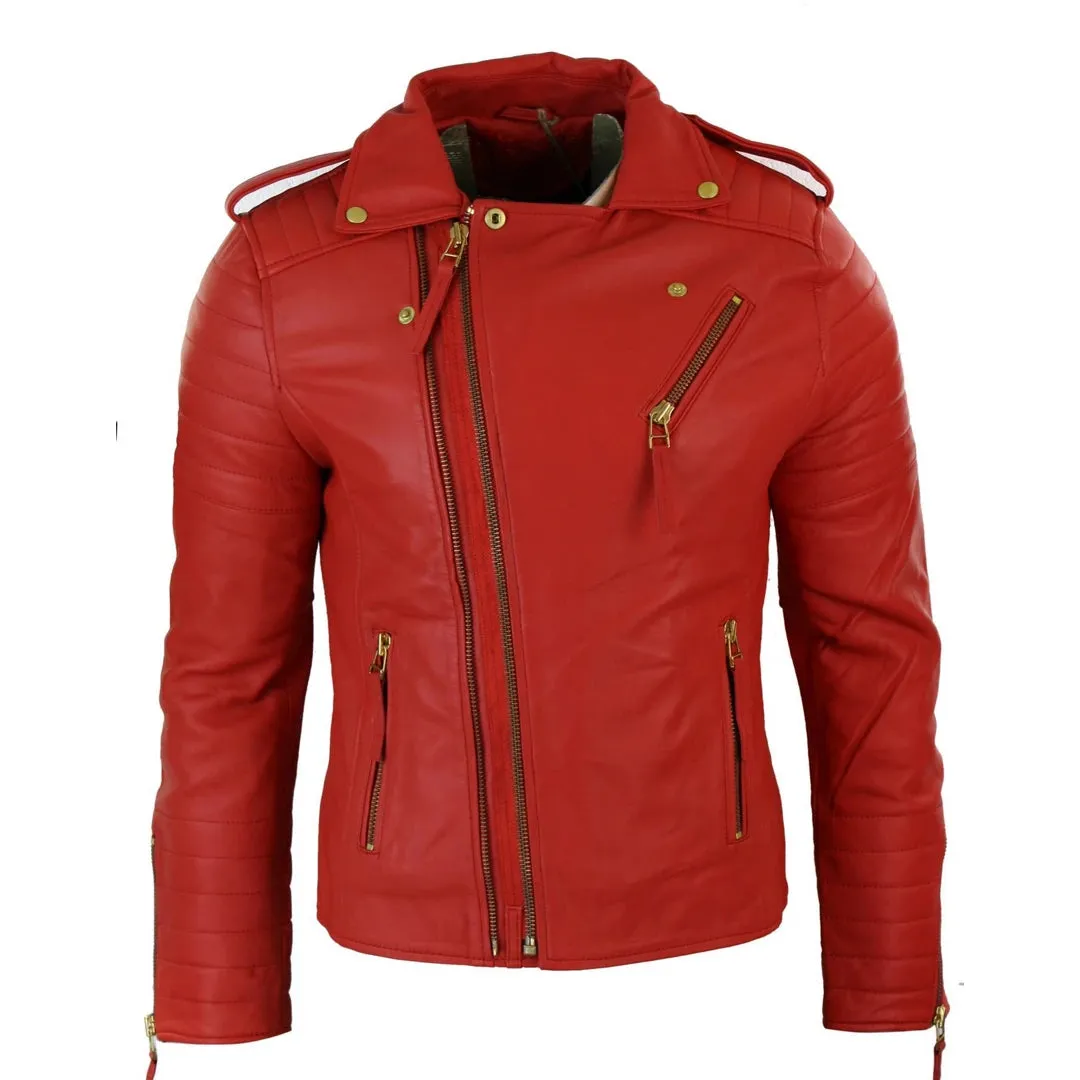 Men's Cow Hide Original Cross Zip Brando Biker Motorcycle Leather Jacket sold by Tru Clothing product image thumbnail 4