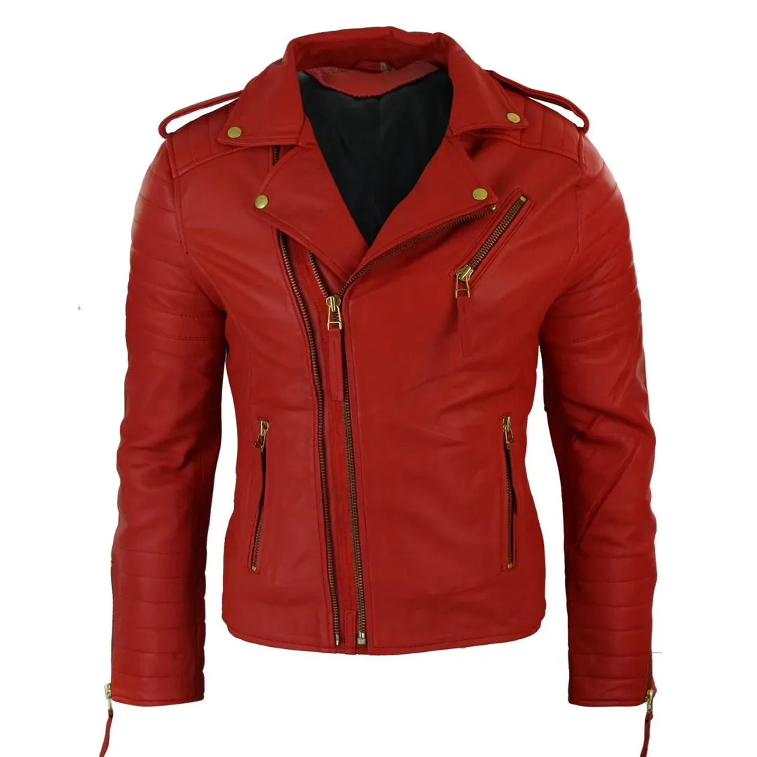 Men's Cow Hide Original Cross Zip Brando Biker Motorcycle Leather Jacket sold by Tru Clothing